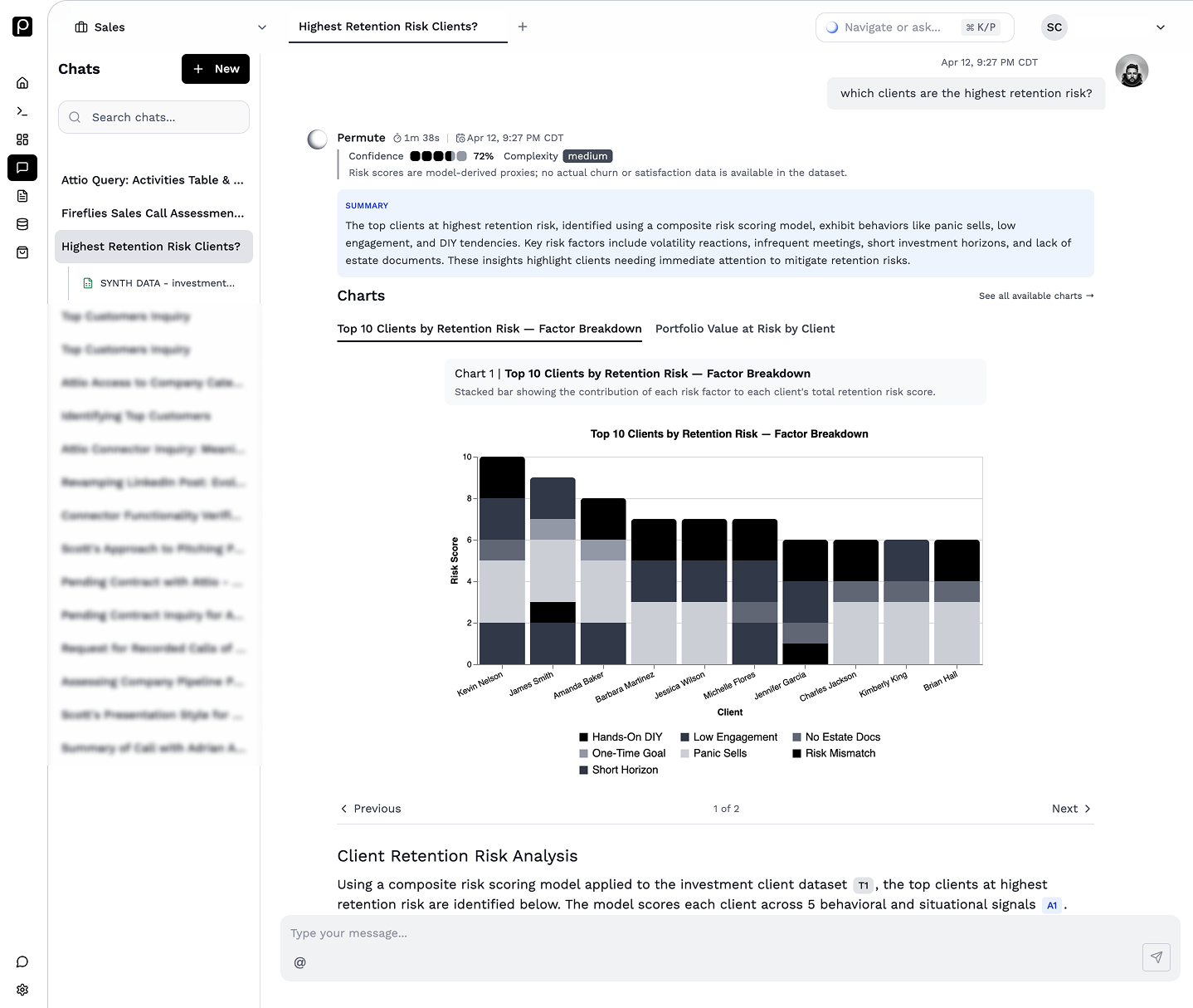 Permute conversational analysis: natural-language questions across connected datasets